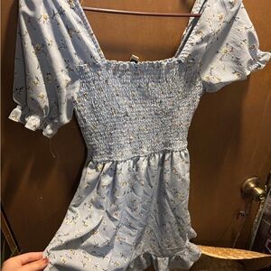 Light Blue Floral Charmed Hearts Mini Dress - With elastic on the chest